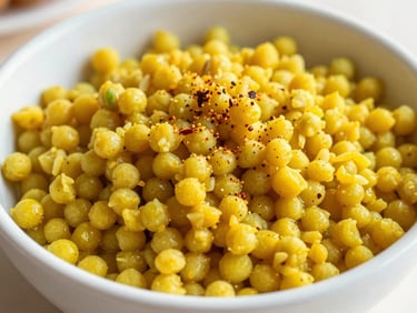 Bowl of slow-cooked yellow daal garnished with tadka, bright natural kitchen light, vibrant saturated colors, shallow depth of field.