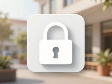A modern padlock icon rendered digitally on a clean screen interface, warm natural daylight, soft depth of field.