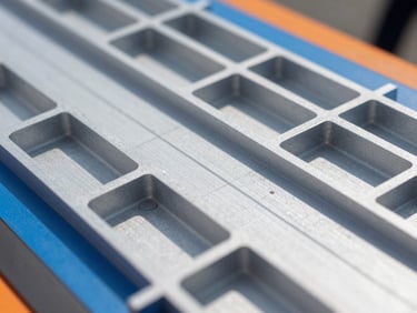Close-up of a structural model undergoing a load test, visible stress points, high-contrast spotlighting, technical diagram overlay, blue and orange accents.