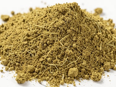 Macro shot of yellow-brown sambar powder texture, bright industrial lighting, highly detailed.