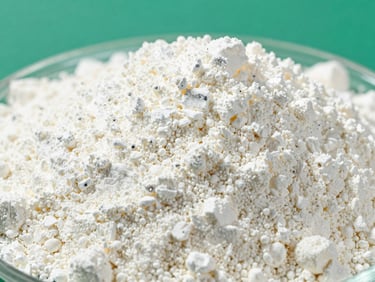 Macro shot of pale yellow egg powder, clinical white balance, sterile environment.