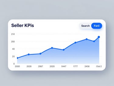 High-fidelity screenshot of Seller KPIs search volume trend chart, showing daily search queries for a specific keyword, crisp studio lighting, cool gray and sharp blue tones, vector precision.