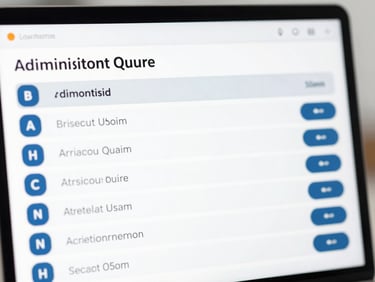 Clean, high-contrast interface mockup of an administrative approval queue with status indicators, desaturated blues and grays, sharp focus, modern administrative setting, 50mm