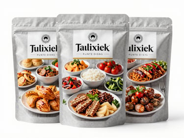 Crisp studio food photography of a ready-to-serve traditional Turkish meal in premium packaging, clean overhead shot