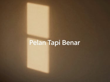 Album artwork for 'Pelan Tapi Benar', minimalist, warm tones, soft light, intimate feel.