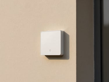 Minimalist technical diagram of smart building sensors and clean architectural lines, rendered in sand and graphite tones, Hasselblad medium format style.