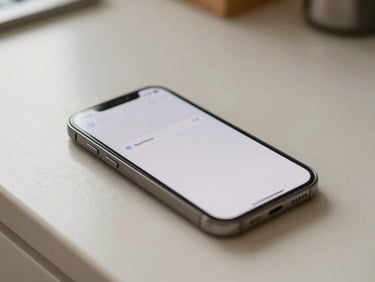 A smartphone displaying a clean, notification-free interface, resting on a kitchen counter, soft morning light.
