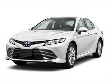 New Toyota Camry, front three-quarter view, studio light, clean white background, sharp focus, 35mm