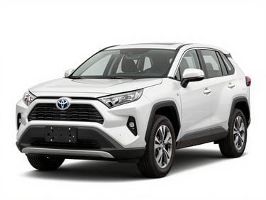 New Toyota RAV4, front three-quarter view, studio light, clean white background, sharp focus, 35mm