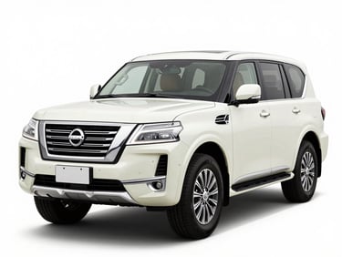 Nissan Patrol 2024, crisp automotive product photography, bright high-key studio light, clean white background, sharp focus, 35mm