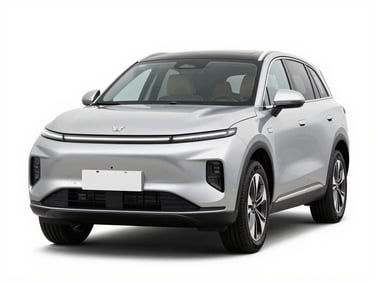 Crisp studio shot of a silver modern SUV, front three-quarter view, high-key lighting, clean white background, sharp focus, 35mm