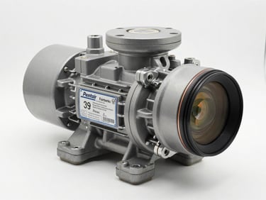 Close-up of a Pentair Fairbanks centrifugal pump assembly on a clean white surface, nameplate and certification marks visible, clinical studio lighting from above, tight product framing