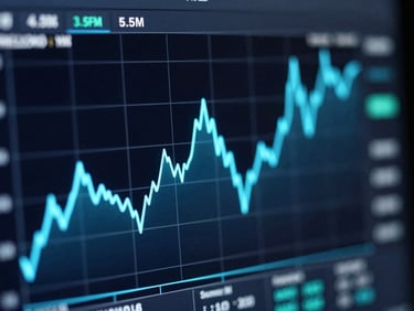 Macro shot of a high-contrast glowing neon blue equity curve on a dark trading interface monitor, sharp grid lines, depth of field, 35mm