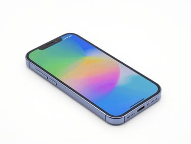 Bright studio shot of a high-quality smartphone unboxed on a clean white surface, glowing screen, sharp focus