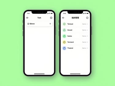 Android phone showing a clean, efficient task management app, high-key studio lighting, soft green glow.