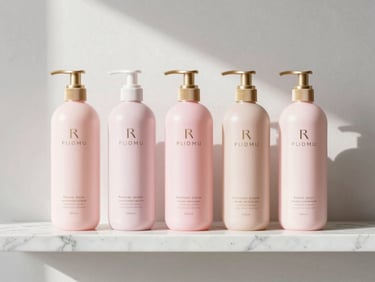 Dove intense repair shampoo and hair treatment on a clean marble shelf, soft shadows