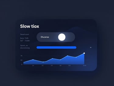 Sleek abstract UI mockup showing slow loading speed metrics and bounce rate charts, high contrast.