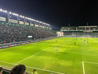 Estádio Florencio Sola durante jogo entre Banfield e Platense, com torcedores nas arquibancadas e clima de partida oficial.