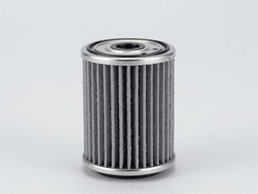 Crisp studio shot of a premium spin-on oil filter, bright lighting, light gray background