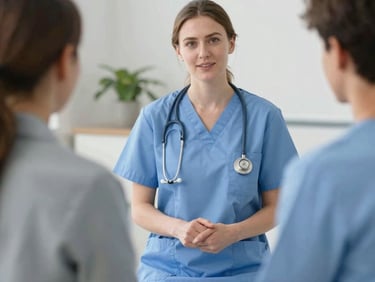 A close-up of hands demonstrating proper blood pressure cuff placement on a patient, bright natural daylight with cool blue undertones, sharp focus