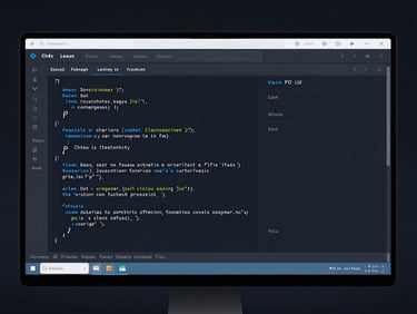 Clean code on a dark monitor, showing a modern web interface, studio lighting, cerulean blue accents, sharp focus, 35mm lens