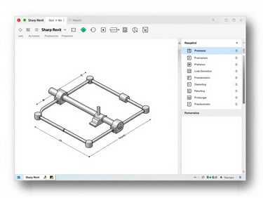 Sharp Revit software screenshot showing a detailed hydraulic schematic with parametric properties panel, clean digital interface, high contrast