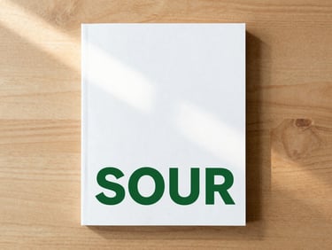 Minimalist book cover with bold forest green title on a wooden writing desk, soft shadows, natural light