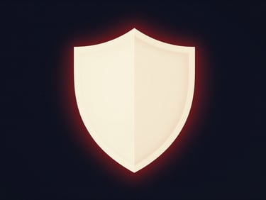 Abstract digital shield icon, subtle red glow, dark background, elegant editorial photography, warning connotation.