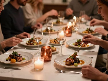 Friends enjoying a bespoke private dining celebration with restaurant-quality cuisine.