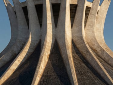 Close-up of concrete architectural columns with sharp shadows, modernist Brasília style