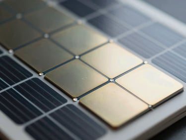 Extreme close-up macro shot of silicon solar cells under clean studio lighting, showing geometric grid patterns.