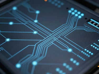Close-up of abstract vector schematics depicting quantum routing paths, cold blue and slate tones, sharp digital lines, 35mm.