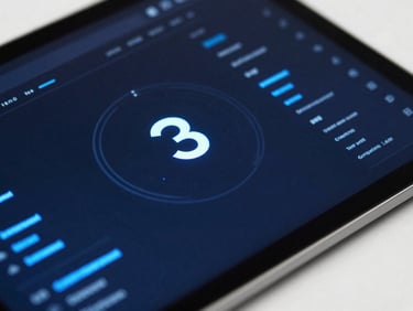 Macro shot of a sleek dark fintech dashboard with glowing blue data visualization lines, crisp studio lighting, 35mm
