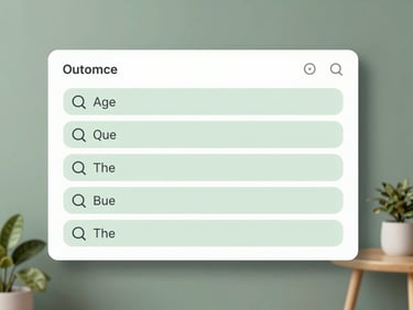 A clean, minimalist chat widget interface on a sage green background, showing automated answers to customer queries. Clean editorial photography, soft natural daylight, minimalist workspace, muted slate and sage tones, 35mm lens.