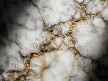 Extreme close-up of premium Calacatta marble with gold veins, dark moody side-lighting, sharp focus, 21:9 panoramic framing