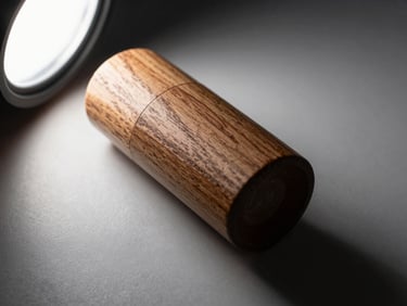 Extreme close-up of a premium product on a matte surface, a single studio strobe raking across the object from the upper left, deep shadow on the right, minimal background, rich texture and material detail in sharp focus