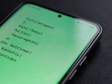 Extreme close-up macro shot of a sleek flagship Android device edge, neon green light reflecting off the curved glass screen displaying fluid Kotlin code lines, dark studio environment, highly detailed texture.