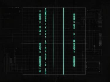 Minimalist dark terminal interface showing a complex geometric grid, sharp neon cyan matrix data, desaturated technical schematic, cinematic low-key lighting