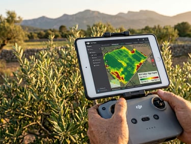 Mapa de teledetección multiespectral NDVI. Análisis de vigor vegetal y estado fitosanitario de fincas en Baleares.
