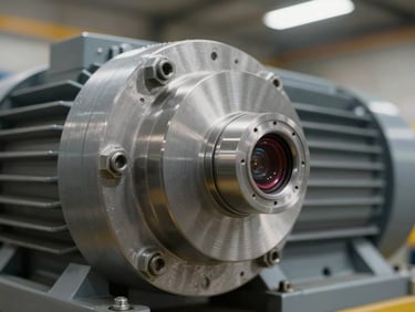 Extreme close-up of a vibration sensor mounted on a large industrial motor housing, machined metal surface and hex-bolt detail visible, practical factory overhead lighting, shallow depth of field