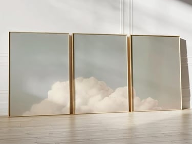 Wall Art: Set of three minimalist wall art canvases with calm, neutral designs.