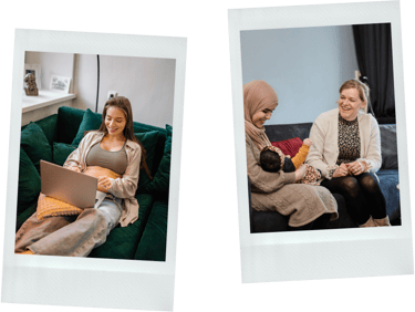 Twee polaroidfoto's met kraamzorg