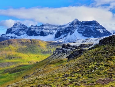 The mountains surrounding Borgarfjörður Road in the Eastfjords of Iceland