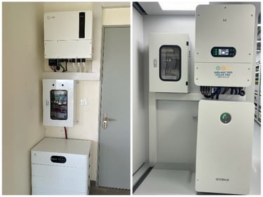 Khu vực đặt biến tần và pin lưu phải thoáng đãng, gọn gàng. Dây điện cần được đi trong ống bảo vệ ắá