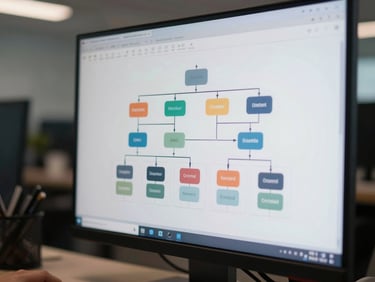 A close-up, high-clarity shot of a clean, modern software interface displaying structured system architecture on a high-end monitor, cool-toned office lighting, focused depth of field