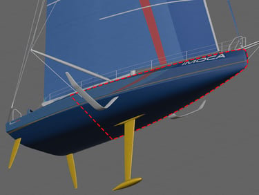 racing yacht made from carbon fibre showing test areas