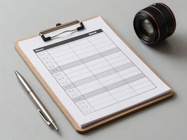 Overhead shot of a structured move schedule on a clipboard beside a pen, individual time blocks visible, placed on a clean gray surface under soft studio light