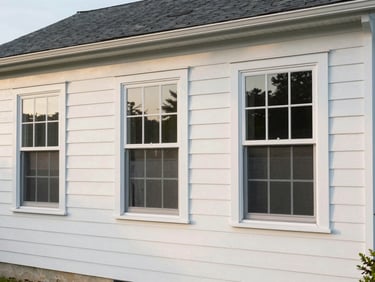 Wide daylight exterior photo of a Delaware home showing freshly painted siding, new window trim, and updated exterior details — clean lines, no people, soft afternoon light