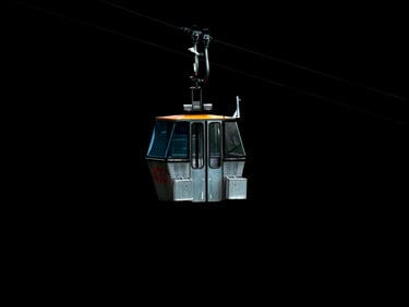 70's gondola with a black background, Verbier, Switzerland, Savoleyres