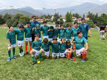 a group of young men and women rugby players posing for a picture